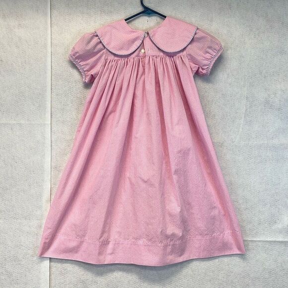 Vtg KELLY'S KIDS Dress Girl 7-8 Pink White Gingham Short Sleeve Peterpan Collar - Picture 9 of 13